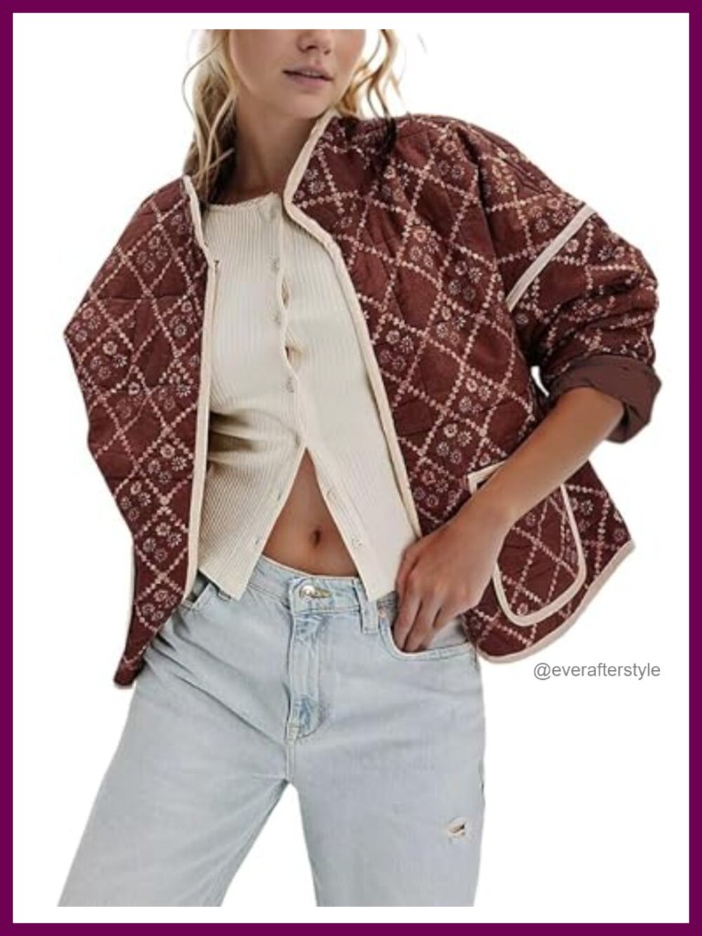 Cropped Quilted Floral Print Puffer Jacket Lightweight Padded Boho Coat